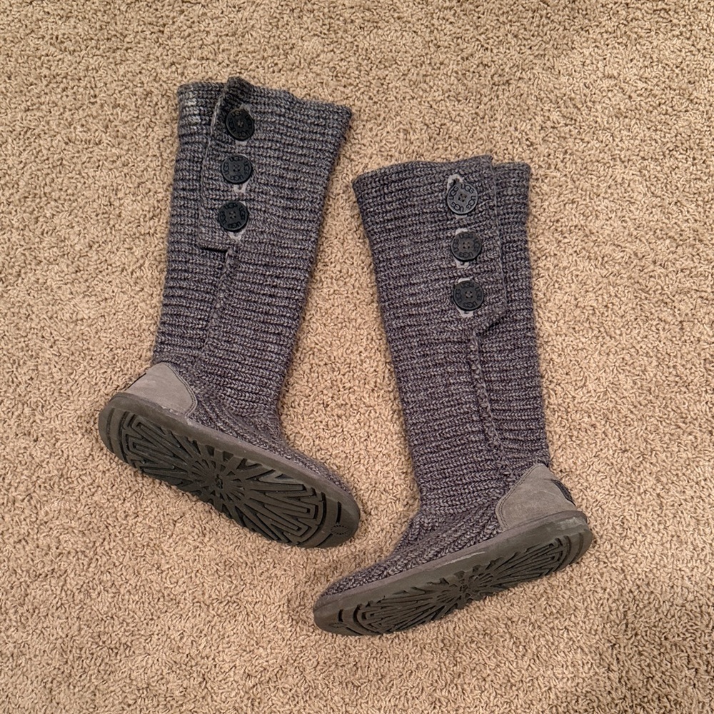 UGG Charcoal Knit Boots with Button Accents